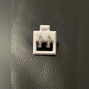 Silver Stainless Steel Hoop Earrings with Crystals